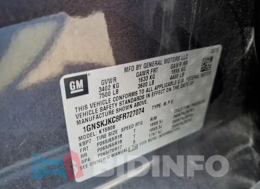 1GNSKJKC8FR727074 Photo# 13