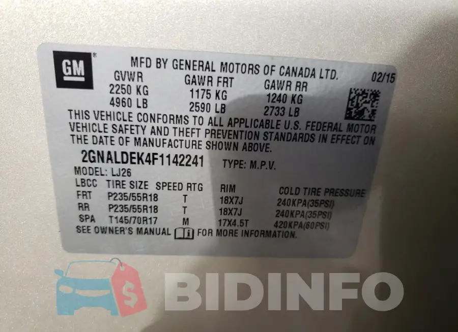 2GNALDEK4F1142241 Photo# 13