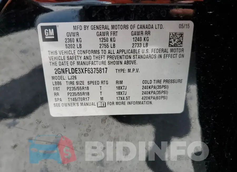 2GNFLDE3XF6375817 Photo# 12