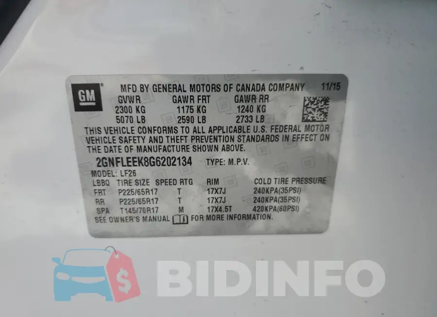 2GNFLEEK8G6202134 Photo# 13