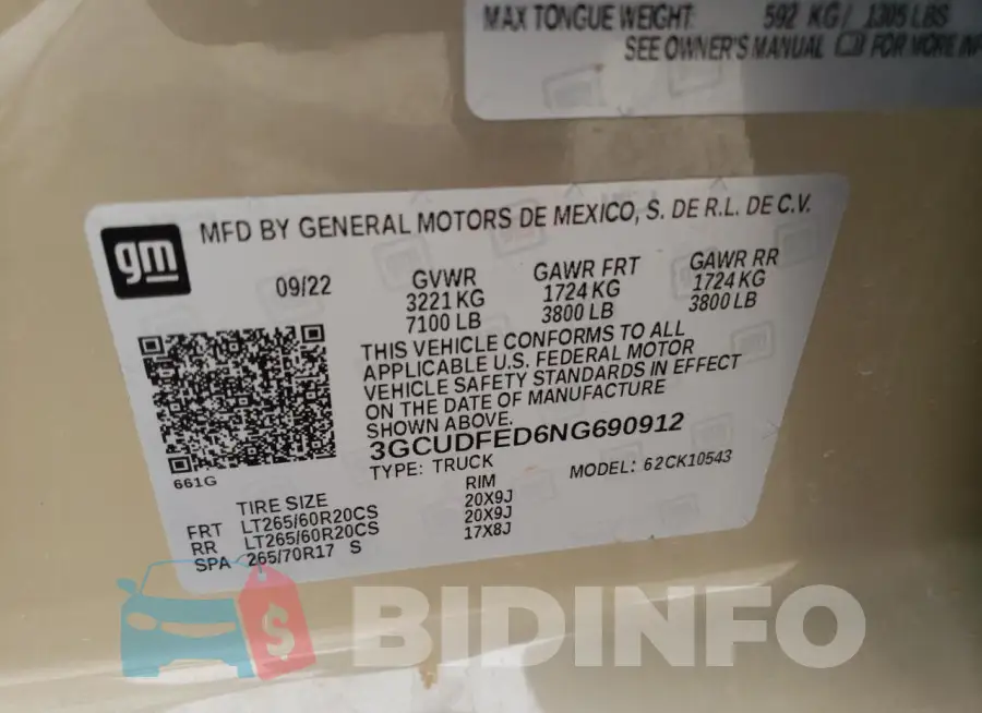 3GCUDFED6NG690912 Photo# 12