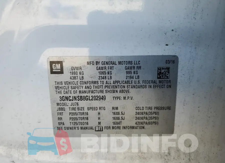 3GNCJNSB8GL202949 Photo# 13