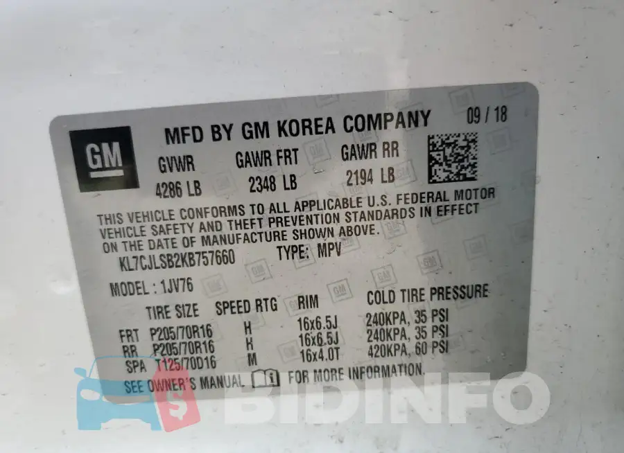KL7CJLSB2KB757660 Photo# 13