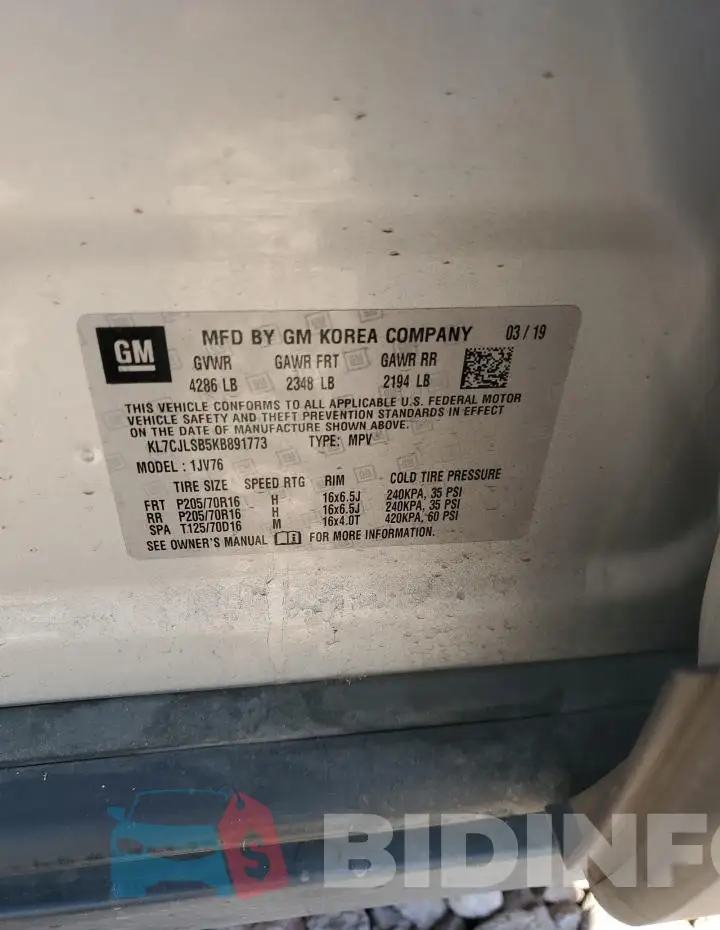 KL7CJLSB5KB891773 Photo# 12