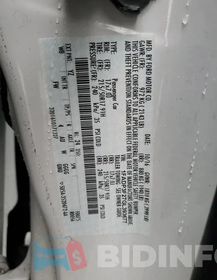 1FADP3F27GL393677 Photo# 12