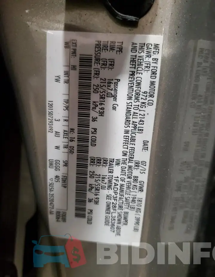 1FADP3F28FL353607 Photo# 13