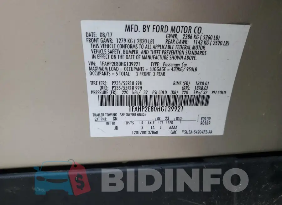 1FAHP2E80HG139921 Photo# 13