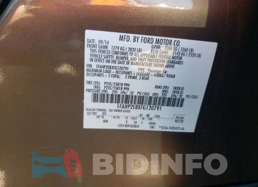 1FAHP2E8XFG120791 Photo# 12