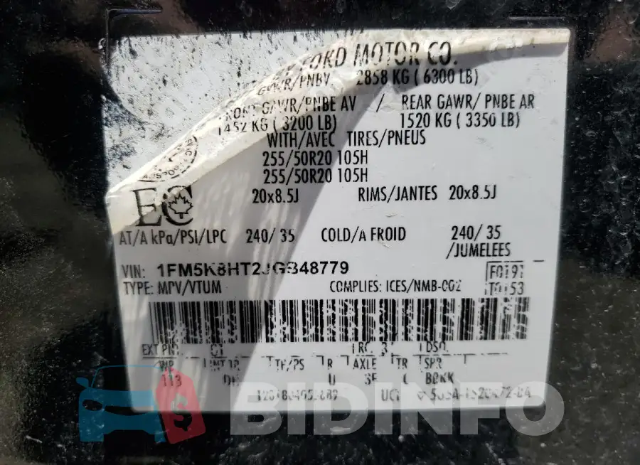 1FM5K8HT2JGB48779 Photo# 14