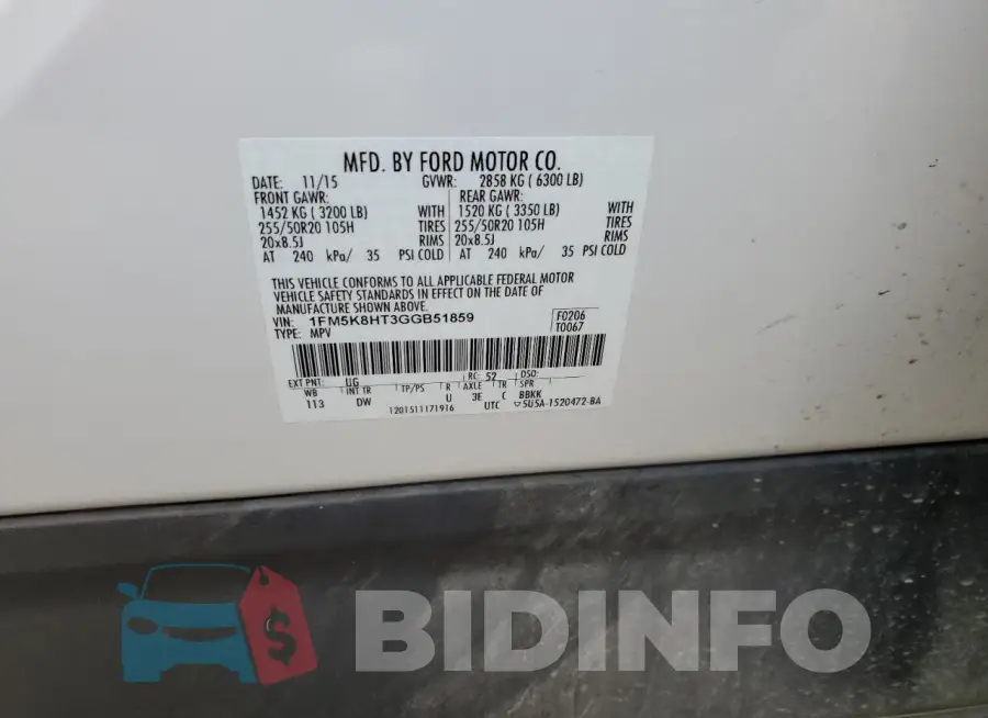 1FM5K8HT3GGB51859 Photo# 13