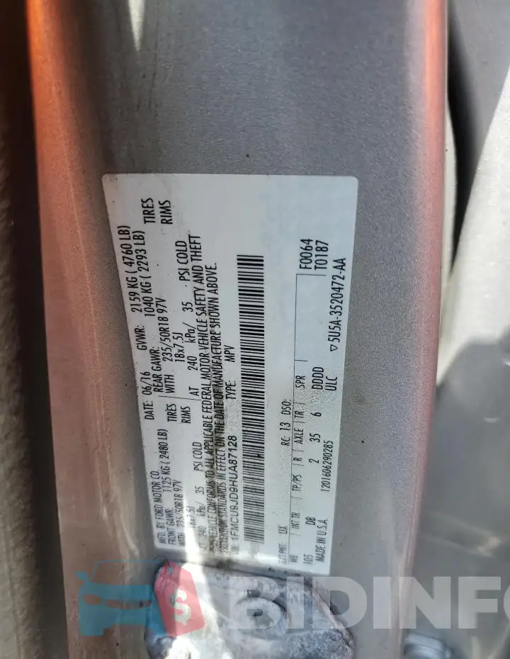 1FMCU9JD9HUA87128 Photo# 13