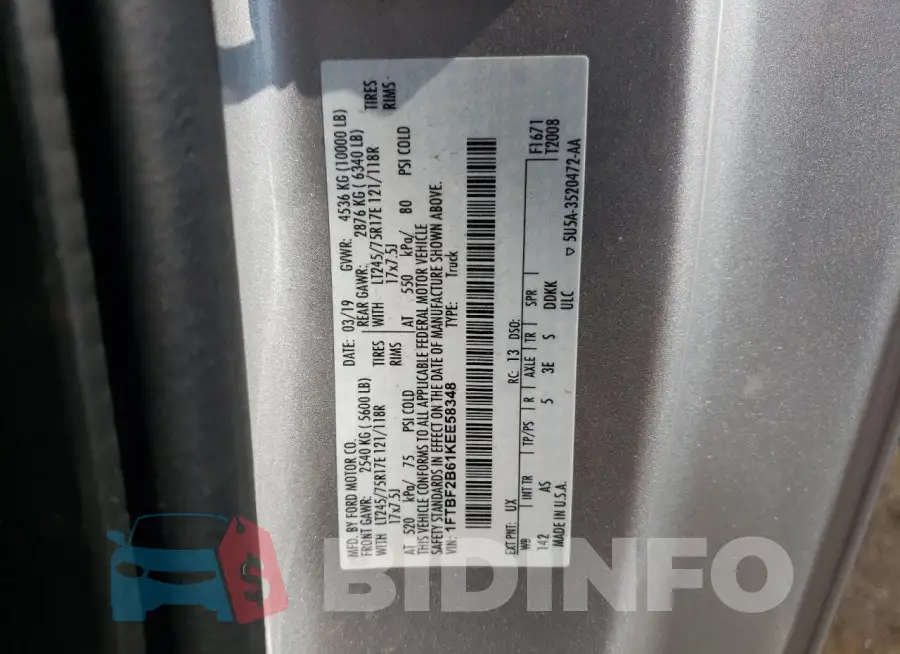 1FTBF2B61KEE58348 Photo# 12