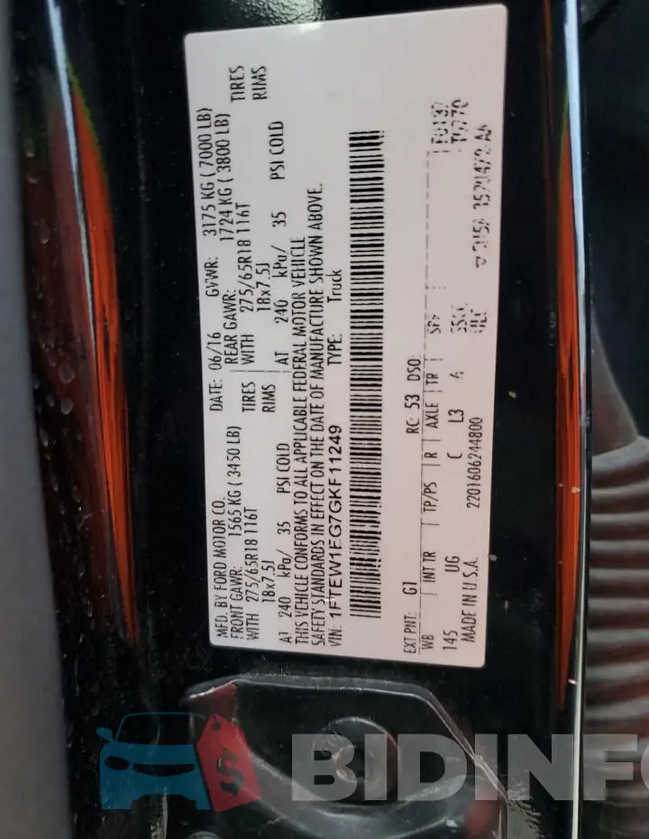 1FTEW1EG7GKF11249 Photo# 12