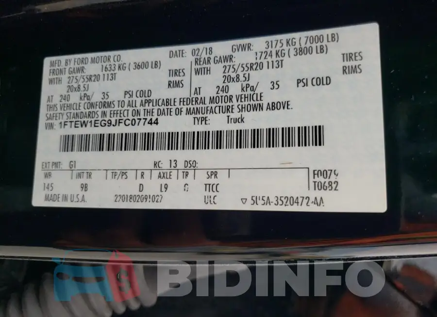 1FTEW1EG9JFC07744 Photo# 13
