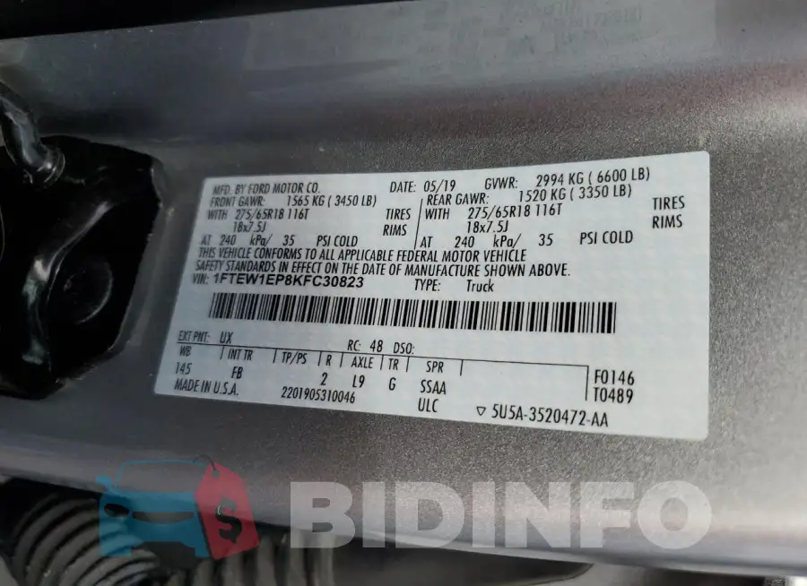 1FTEW1EP8KFC30823 Photo# 13