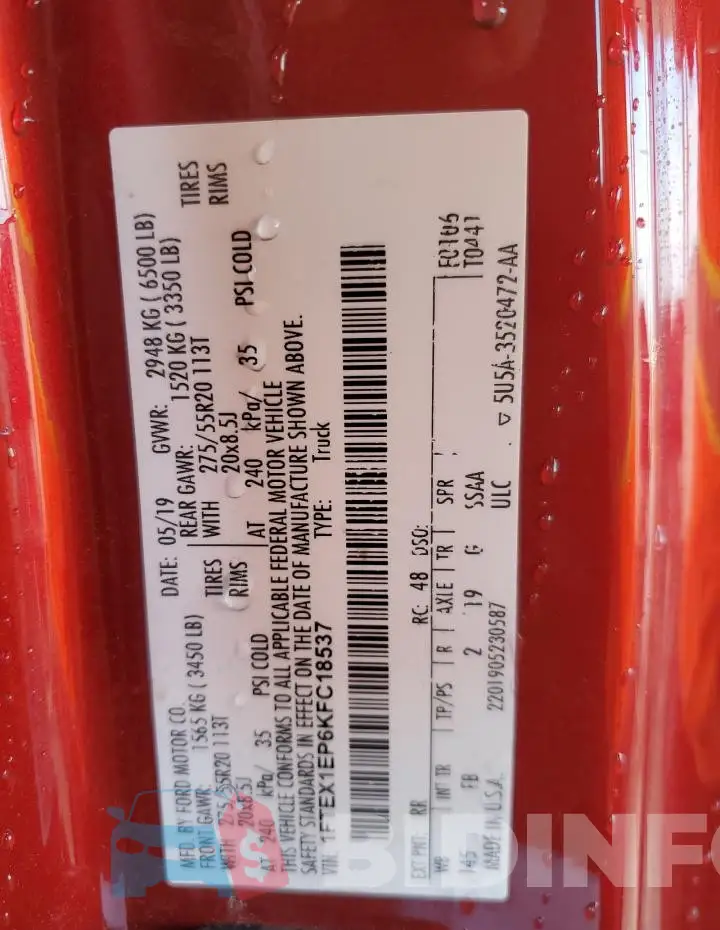 1FTEX1EP6KFC18537 Photo# 13