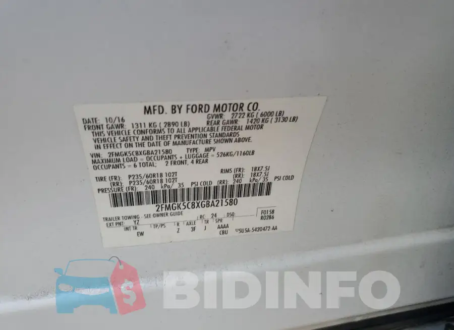 2FMGK5C8XGBA21580 Photo# 14
