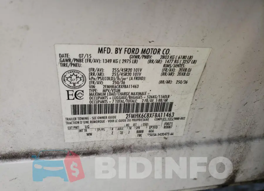 2FMHK6C8XFBA11463 Photo# 14