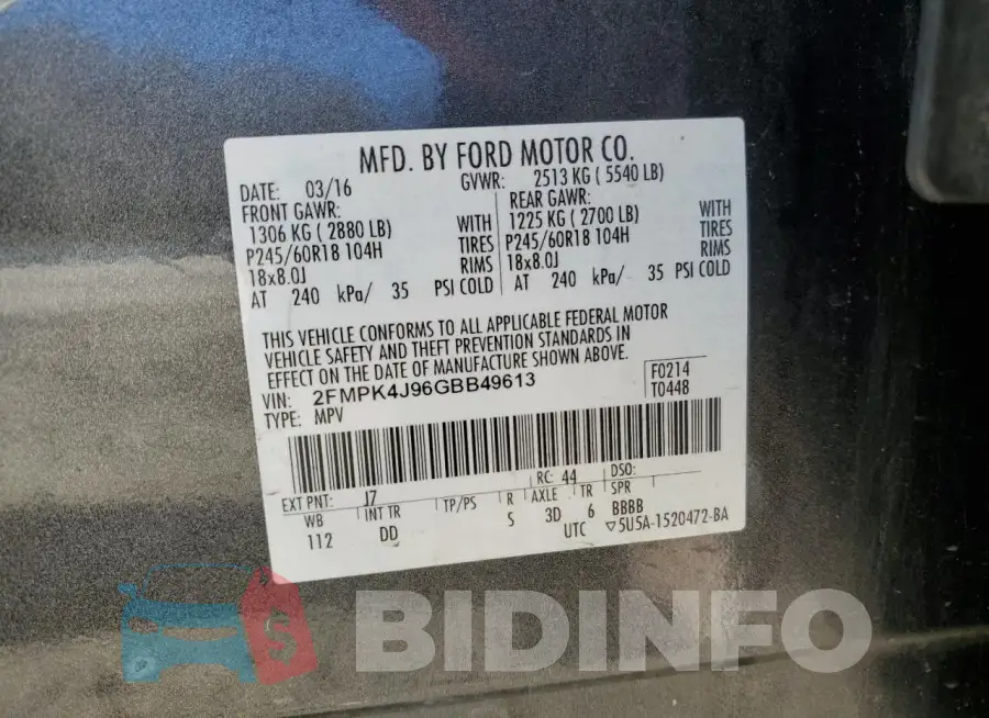 2FMPK4J96GBB49613 Photo# 12