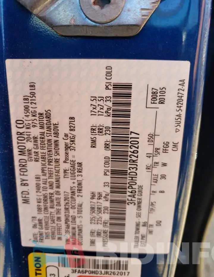 3FA6P0HD3JR262017 Photo# 13