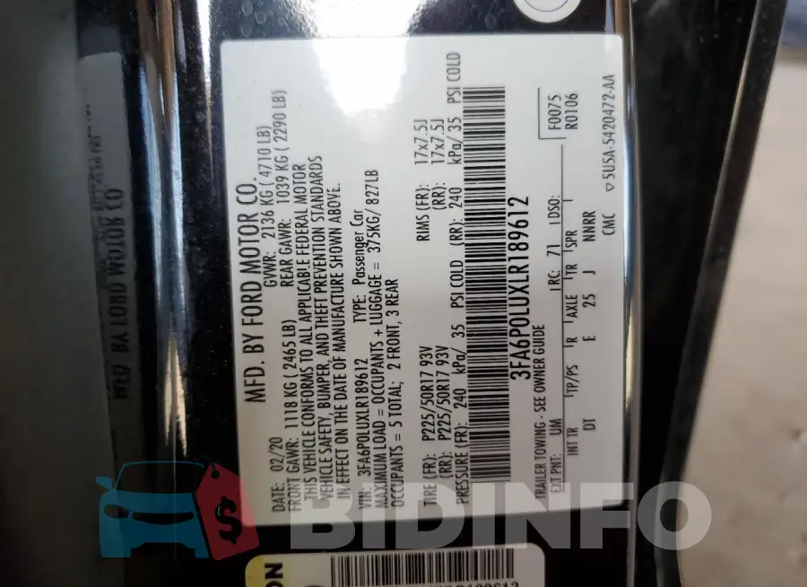 3FA6P0LUXLR189612 Photo# 12