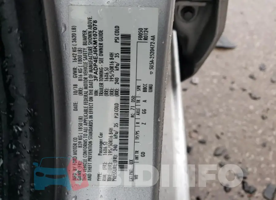 3FADP4EJ6KM107078 Photo# 13