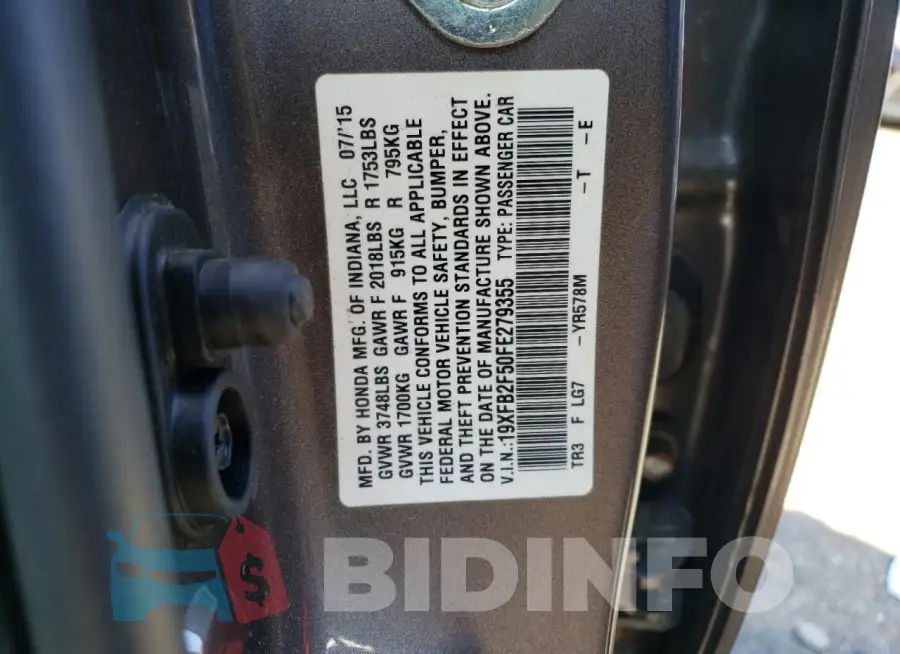 19XFB2F50FE279355 Photo# 12