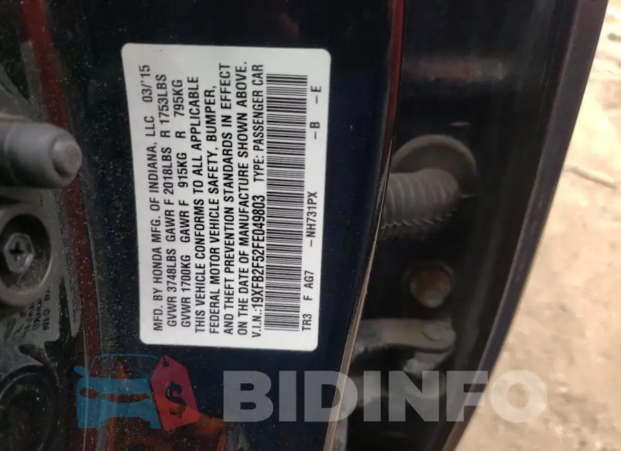 19XFB2F52FE049803 Photo# 12