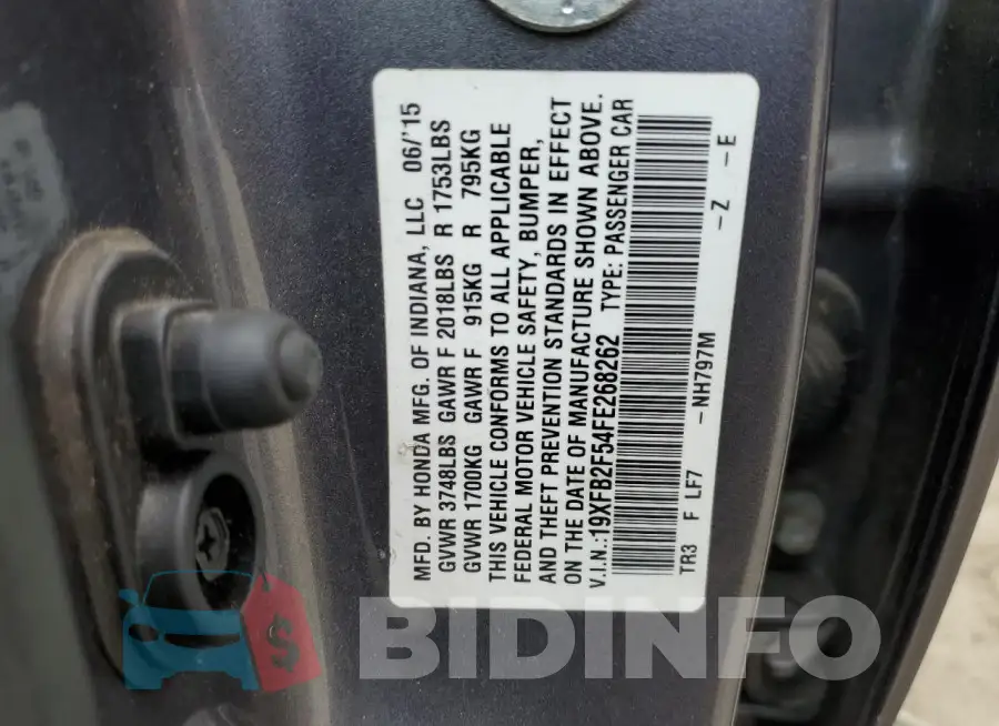 19XFB2F54FE268262 Photo# 12