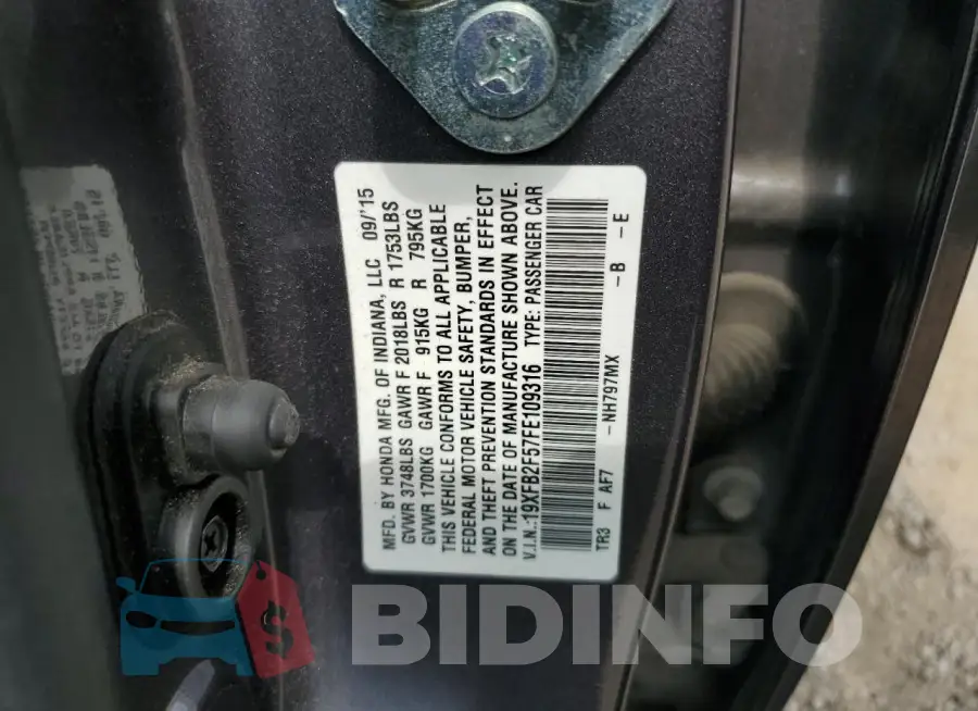 19XFB2F57FE109316 Photo# 12