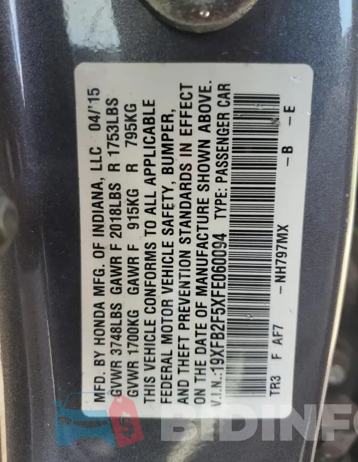 19XFB2F5XFE060094 Photo# 12
