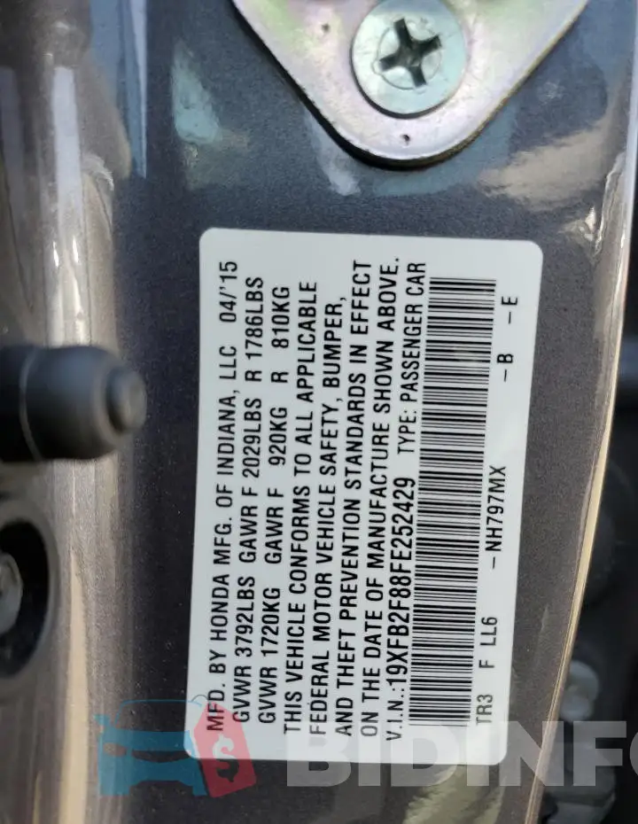 19XFB2F88FE252429 Photo# 12
