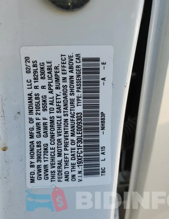 19XFC1F30LE009303 Photo# 12
