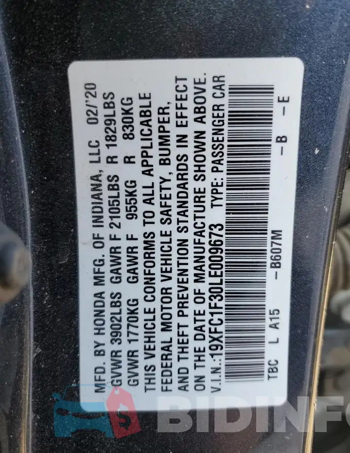 19XFC1F30LE009673 Photo# 13