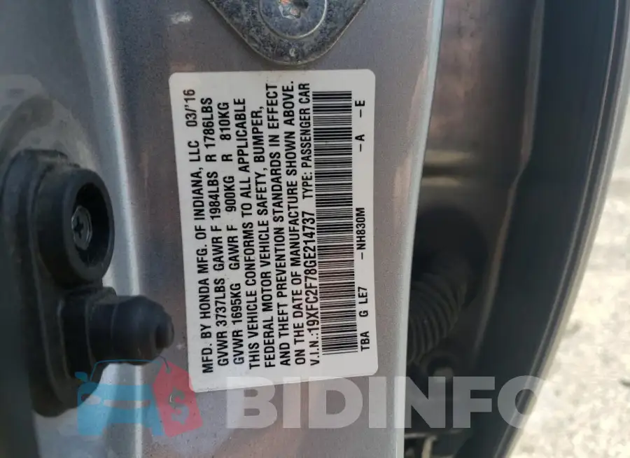 19XFC2F78GE214737 Photo# 12