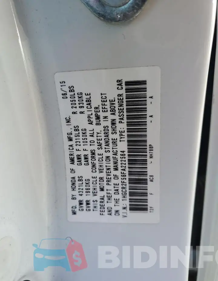 1HGCR2F56FA222564 Photo# 12