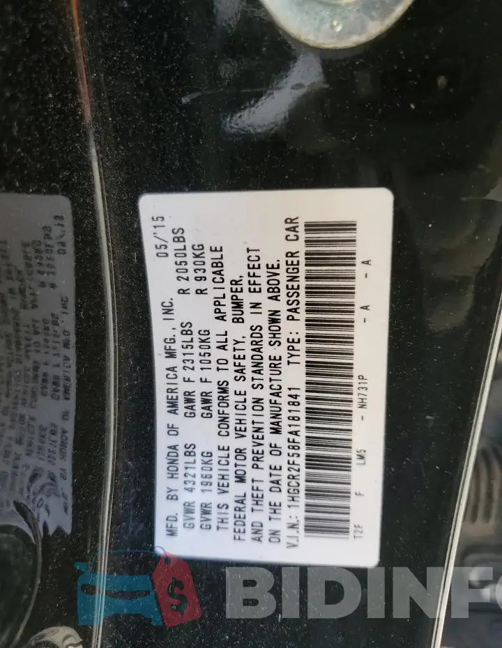 1HGCR2F58FA181841 Photo# 12