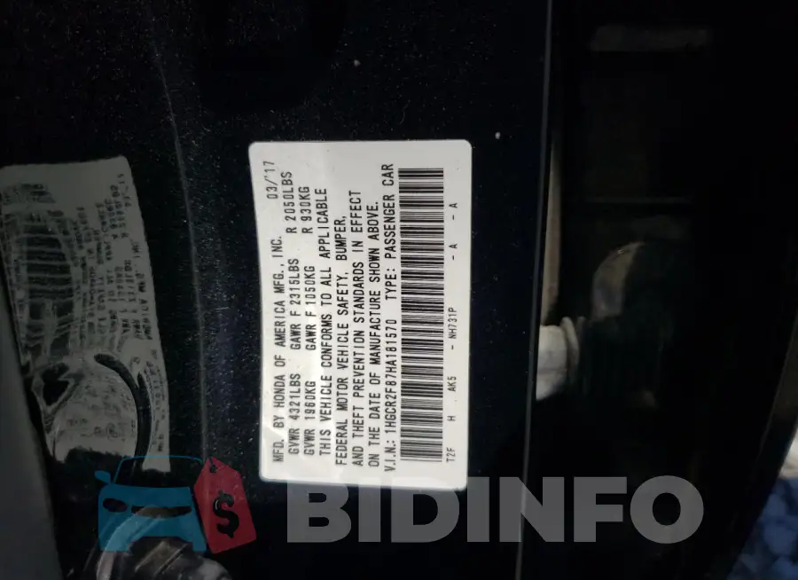 1HGCR2F87HA181570 Photo# 12