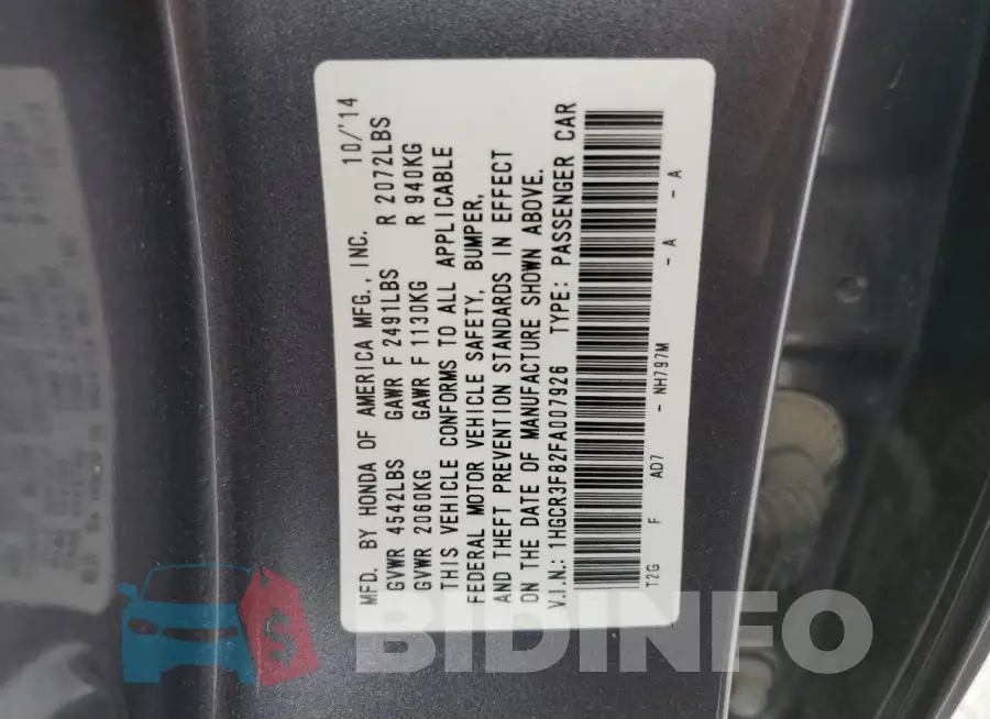 1HGCR3F82FA007926 Photo# 12