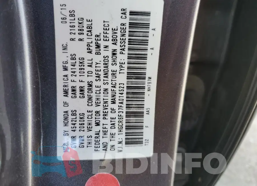 1HGCR6F37FA014523 Photo# 12