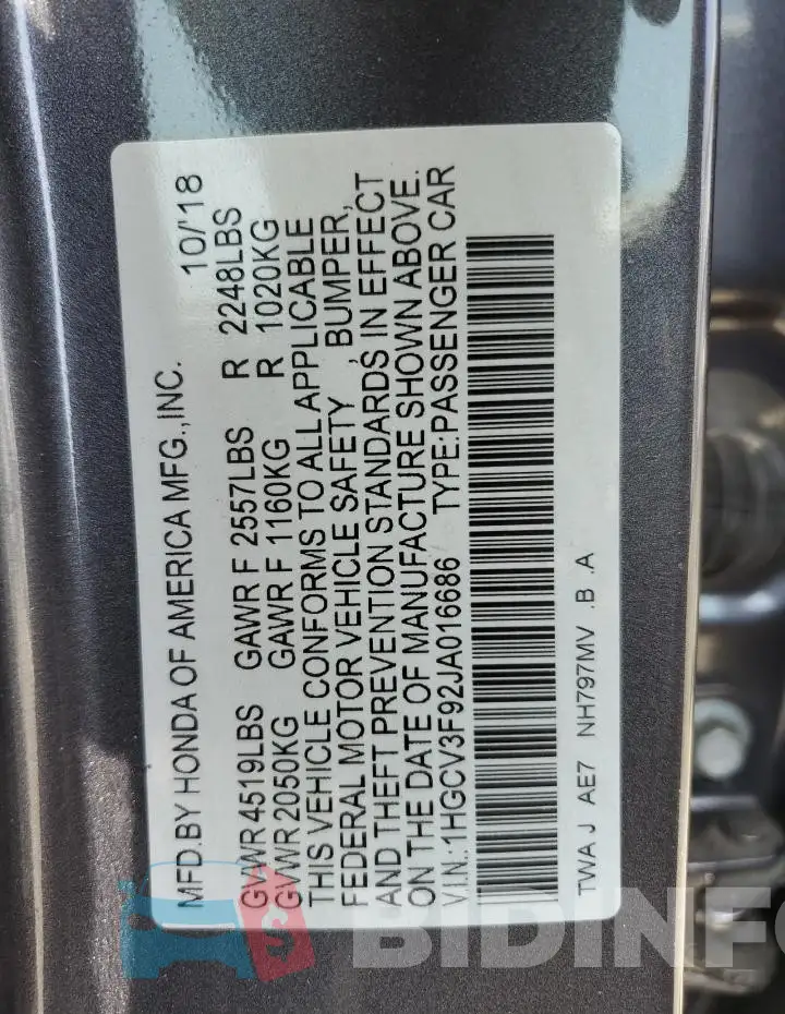 1HGCV3F92JA016686 Photo# 13