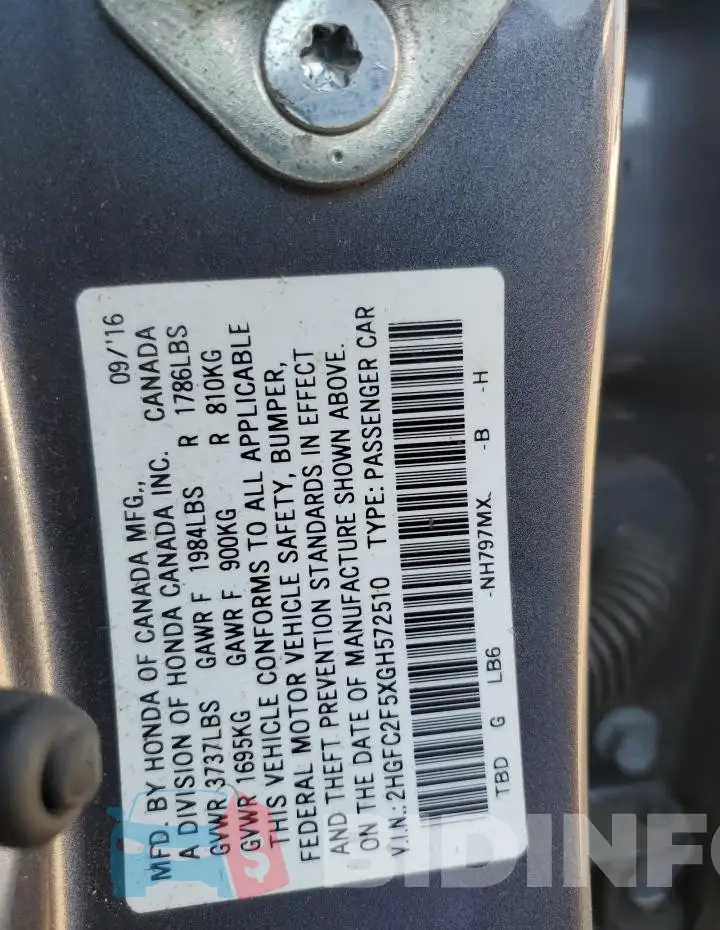 2HGFC2F5XGH572510 Photo# 12