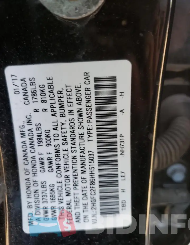 2HGFC2F86HH515037 Photo# 12