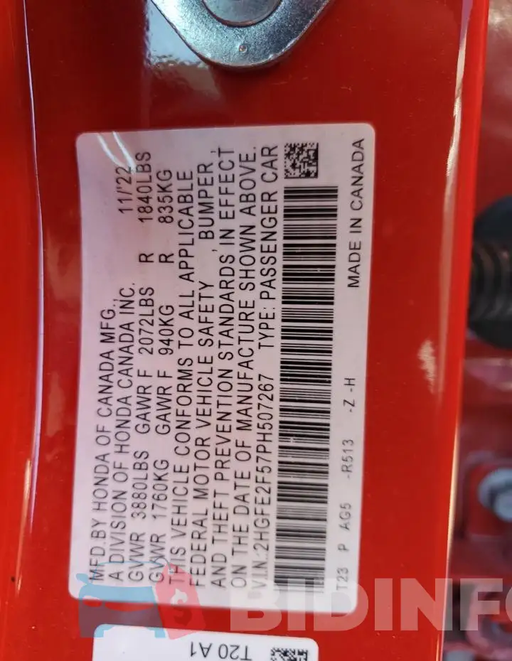 2HGFE2F57PH507267 Photo# 12