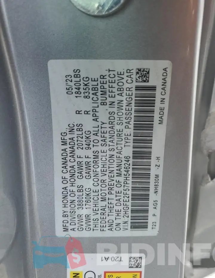 2HGFE2F57PH546246 Photo# 12