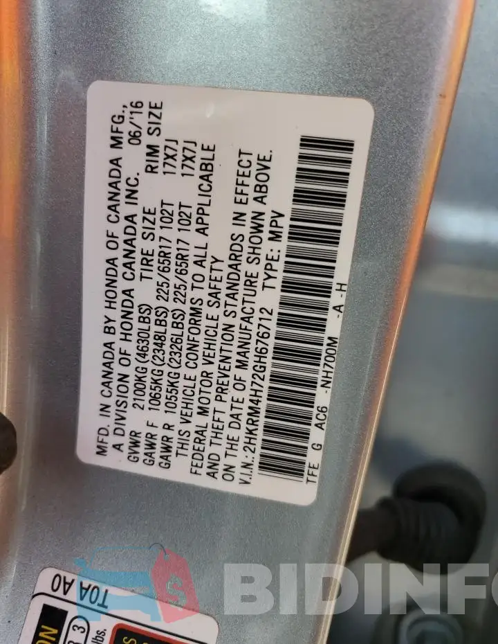 2HKRM4H72GH676712 Photo# 12