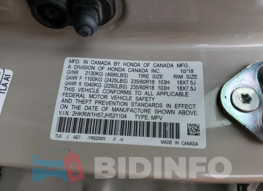 2HKRW1H57JH521104 Photo# 13