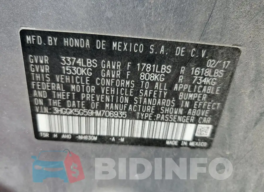 3HGGK5G59HM706935 Photo# 12