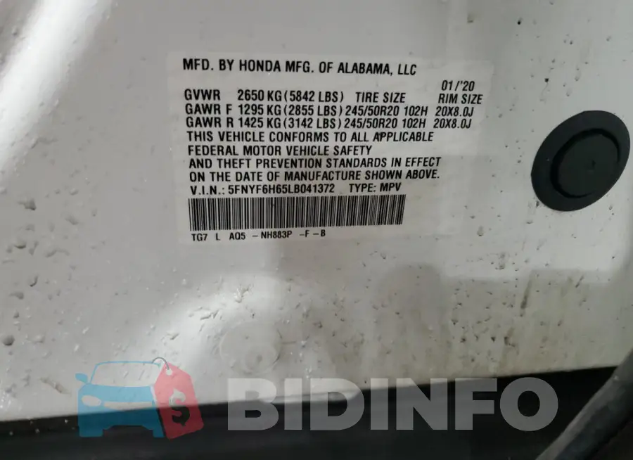 5FNYF6H65LB041372 Photo# 14