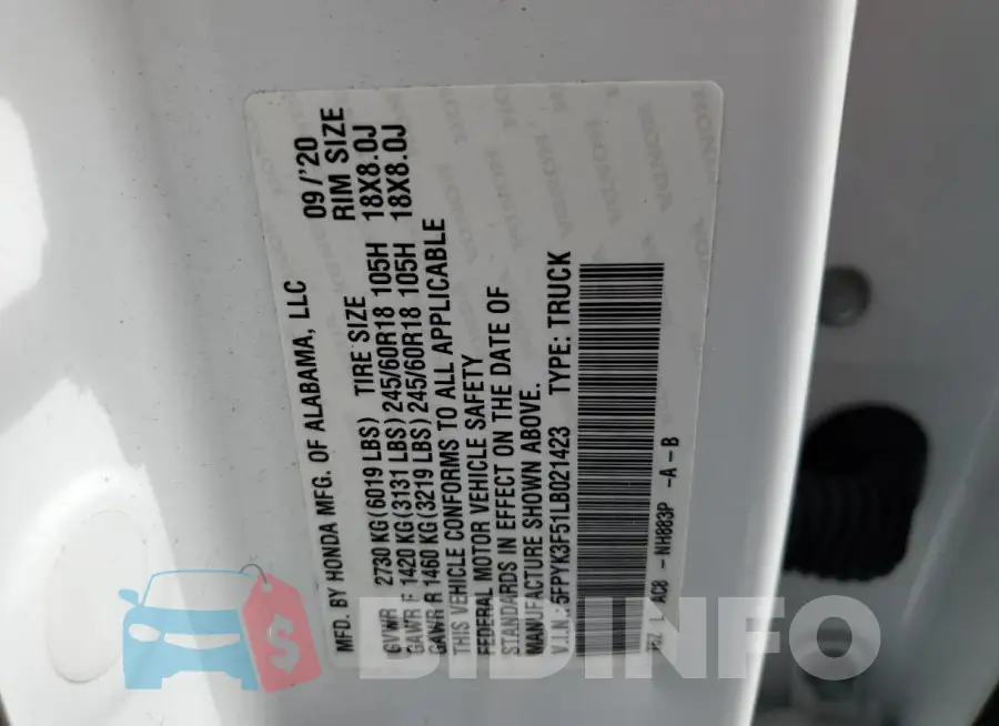5FPYK3F51LB021423 Photo# 12